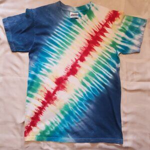 Tie Dye Diagonal Zipper Handmade Blue Green Adult Small